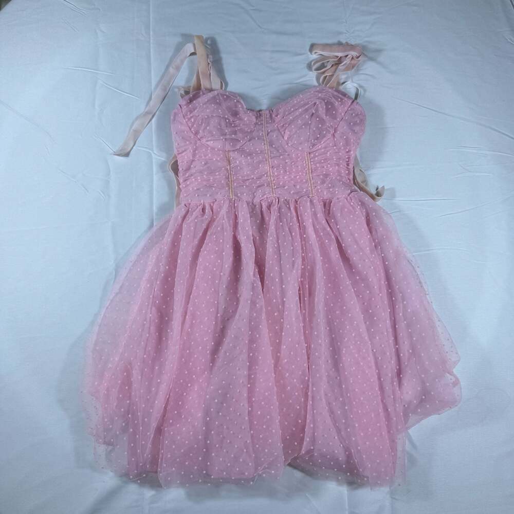 SHEIN mod Pink Swiss Dot Tulle Corset Mini Dress Size XS